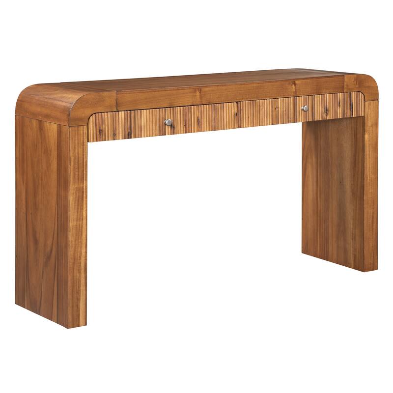 Rustic Console Table with Fluted Drawer Front, Entryway Table with Curved Corners & Thick Legs, Sturdy Sofa Table