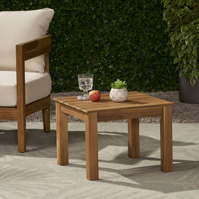 Roomfitters Square Wooden Outdoor Side Table, Slatted Top Patio Accent Table for Garden or Balcony