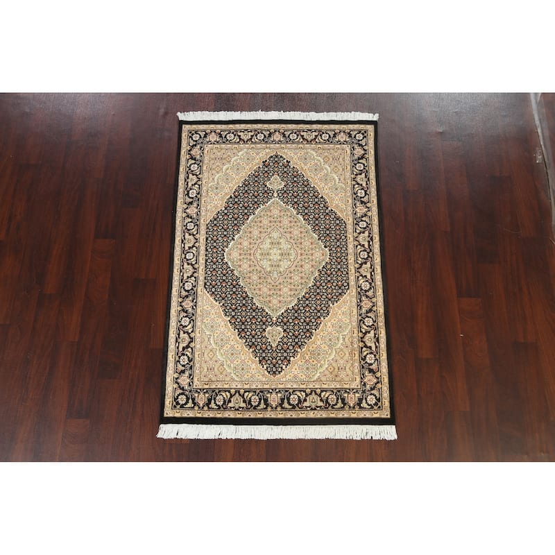 Wool/ Silk Vegetable Dye Tabriz Mahi Area Rug Handmade Oriental Carpet - 3'10" x 6'0"