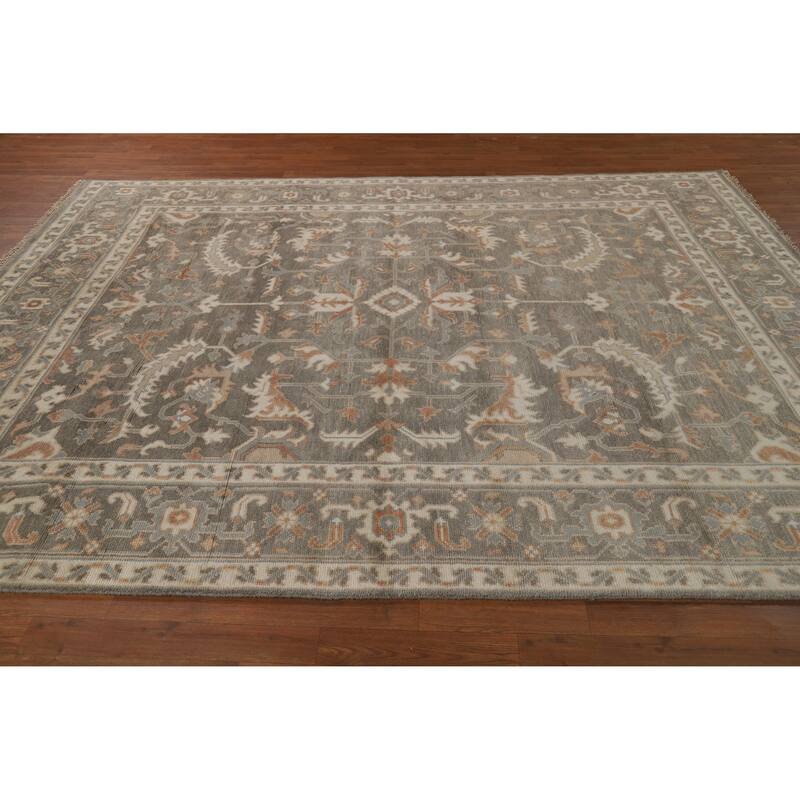 Transitional Floral Oushak Style Area Rug Handmade Wool Carpet - 7'11" x 10'1"