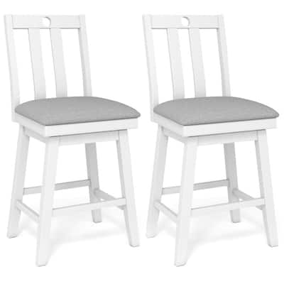 Set of 2 Bar Counter Stools with Padded Cushions, 360 Swivel, Rubber Wood Frame and Footrests - 19" x 21.5" x 42"
