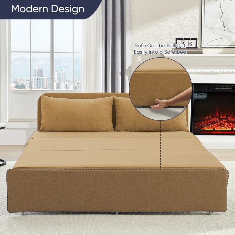 Mixoy Full/Queen Size Sofa Bed,2 in 1 Convertible Linen 1-Seater/Loveseat Sleeper Sofa Couch with Cushions