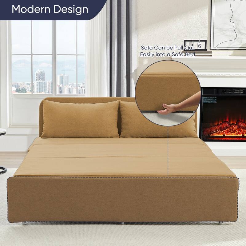 Mixoy Full Size Queen Size Sofa Bed,2 in 1 Convertible Linen 1-Seater/Loveseat Sleeper Sofa Couch with Cushions