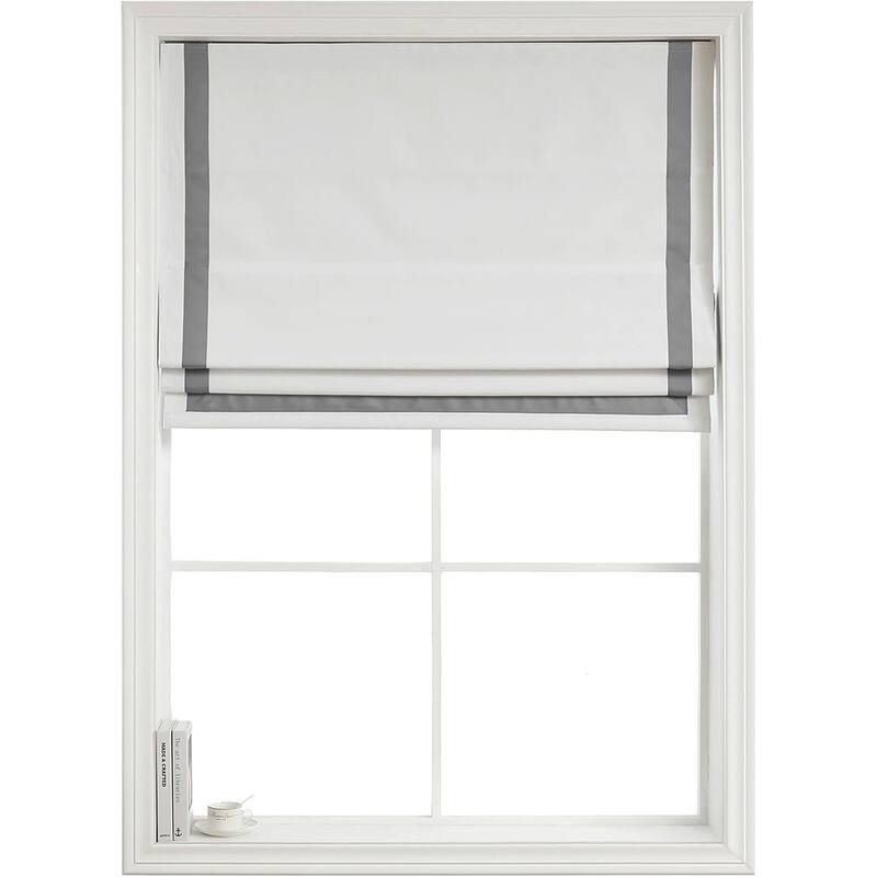 Poyester Greenwich 100% Blackout Roman Shade with Ribbon Border - 33"Wx64"H - Grey