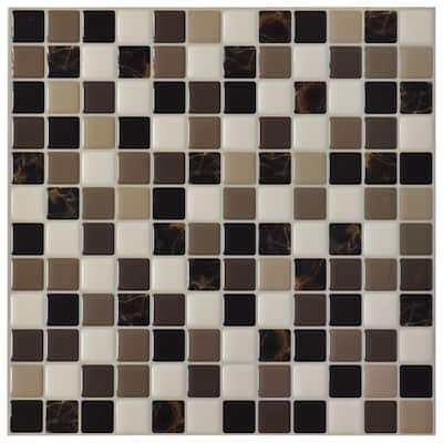Art3d 12"x12" Vinyl Peel and Stick Backsplash Tile (6-Pack) Mosaic Brwon Square