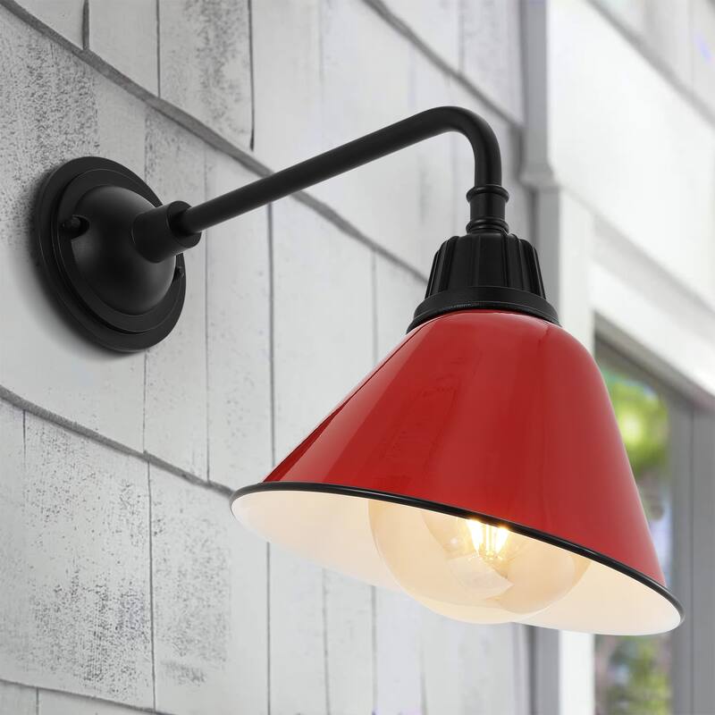 Aurora 9.63" 1-Light Farmhouse Industrial Indoor/Outdoor Iron LED Gooseneck Arm Outdoor Sconce, by JONATHAN Y - 9.63