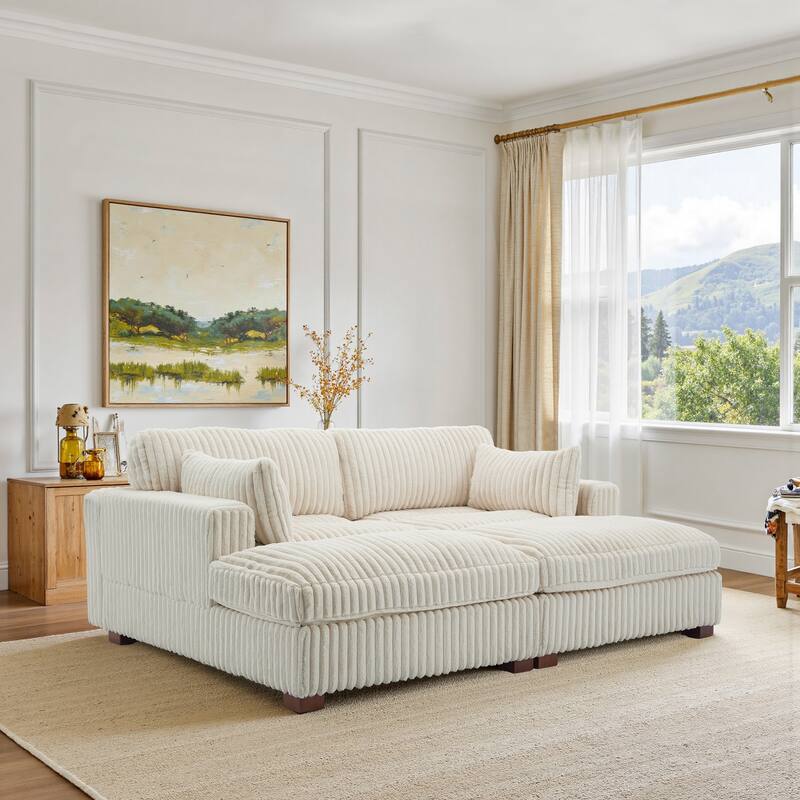 Modular Sectional Fabric Sofa for Living Room & Bedroom - White