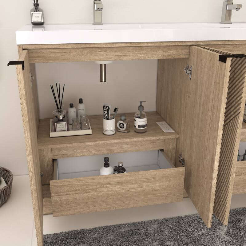 Milano 60" Freestanding Bathroom Vanity with Double White Acrylic Sink