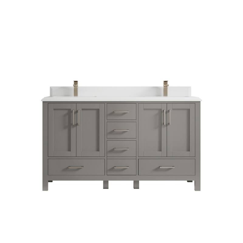 Willow Collections 60 in. W x 22 in. D Malibu Double Sink Bathroom Vanity with Countertop - 1.5" White Quartz - Elephant Skin Gray