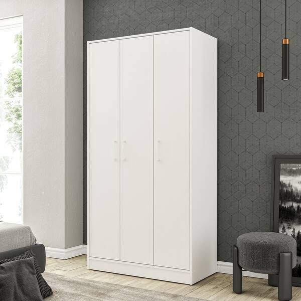 slide 2 of 5, Boahaus Siegen Armoire, 3-Doors, 3-Interior Shelves, White Finish