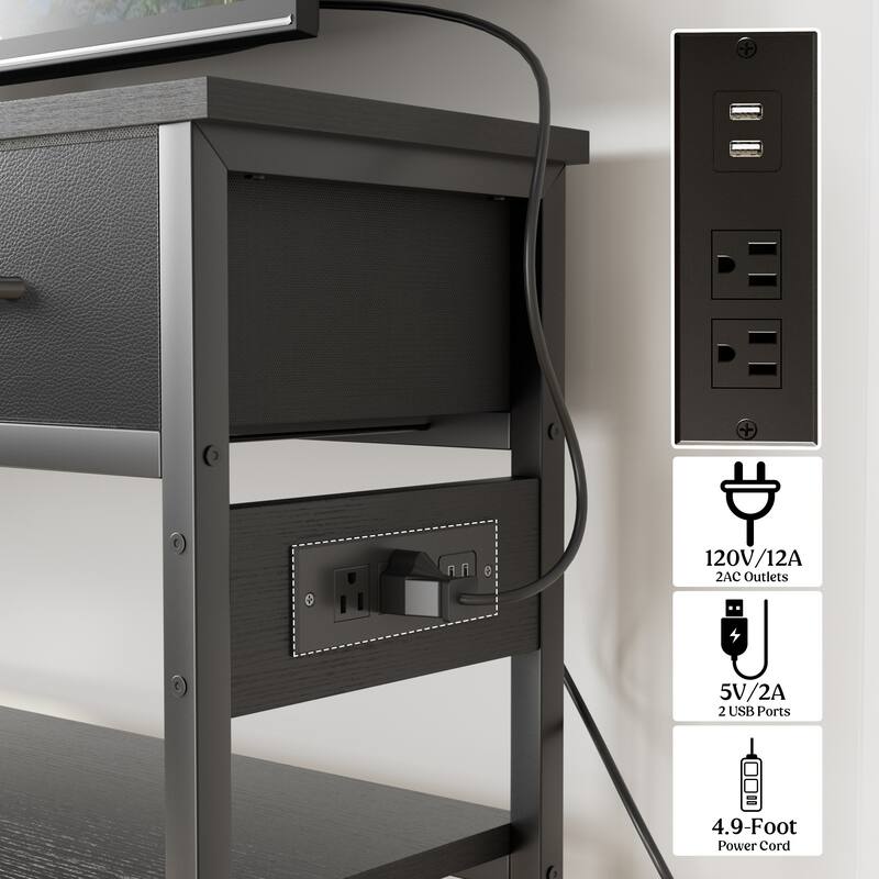 43.3" Console Table with 3 Fabric Drawers, Power Outlets & USB Ports