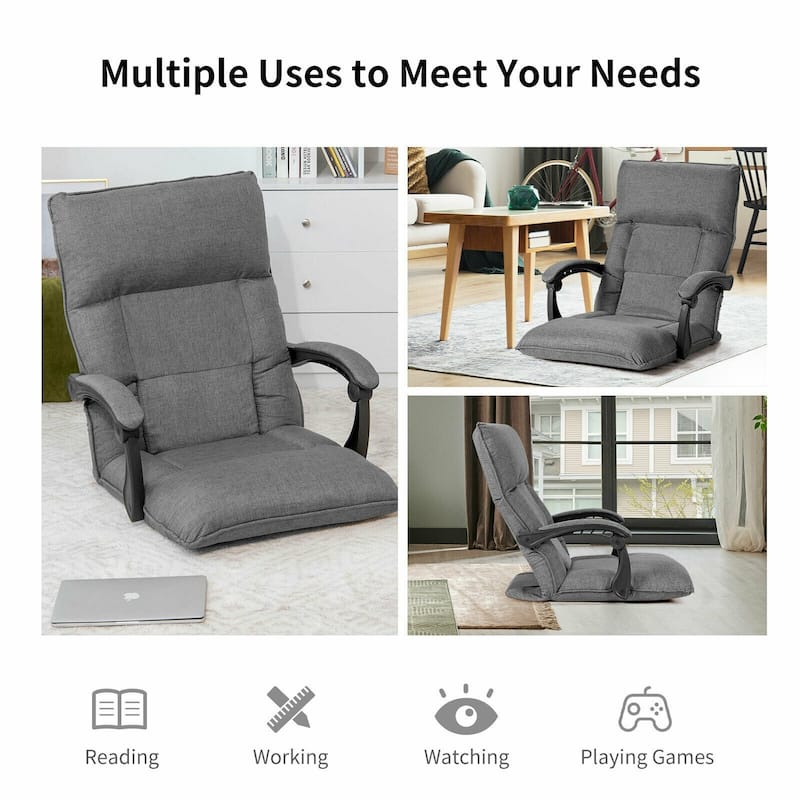 Position Floor Chair Lazy Sofa with Adjustable Back Headrest Waist - 26.5" x 29" x 29.5" (L x W x H)