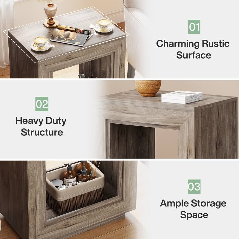 Wood End Table with Storage, Walnut Nightstands for Living Room, Bedroom