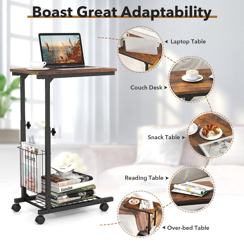 Gymax Set of 2 C-shaped Sofa Side Table Height Adjustable Compact End