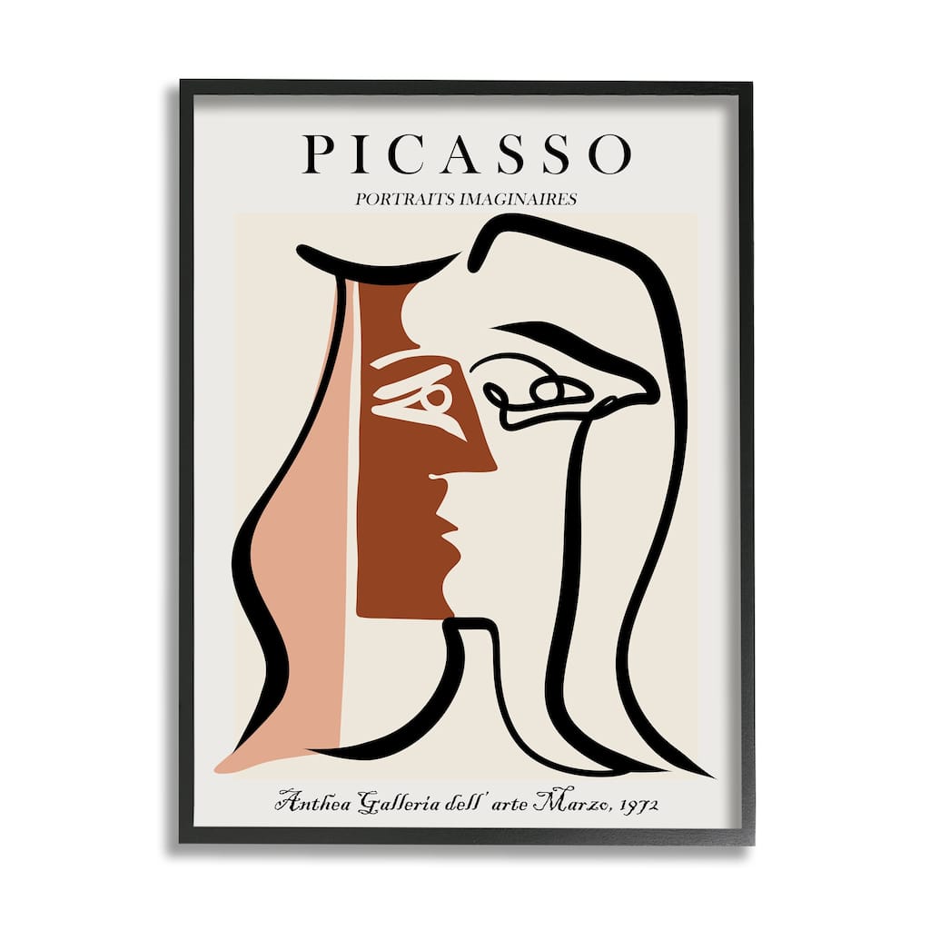 Stupell Traditional Abstract Picasso Portrait Imaginary Faces Terracotta Framed Wall Art