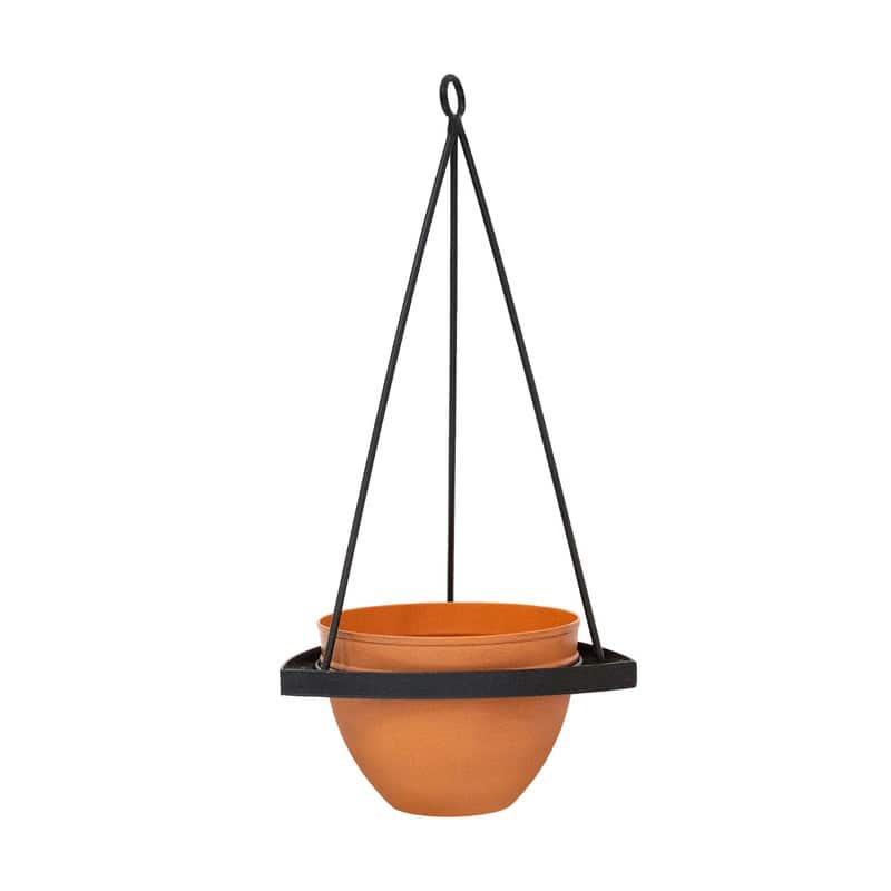 Achla Designs 22.25"H Black Wrought Iron Lina Hanging Planter w/ Burnt Sienna Galvanized Steel Pot