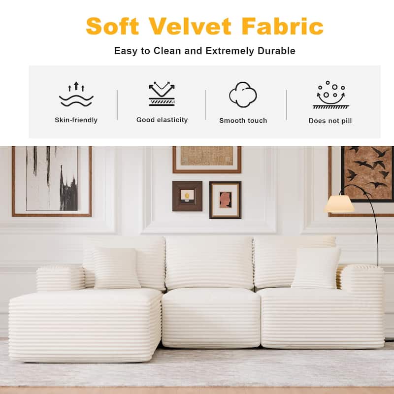 104" Modular Sectional Sofa with L-Shape Chaise Modern Upholstered Cloud Couches with Throw Pillows - 104 in.W x 23.6 in.H