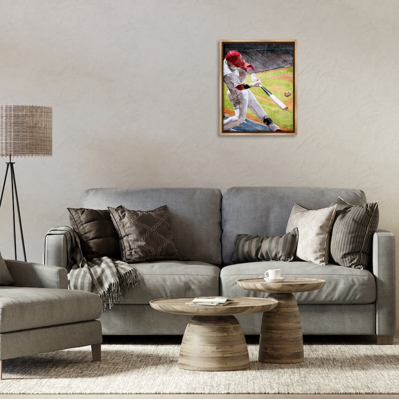 Stupell Athlete Hitting Baseball Framed Floater Canvas Wall Art Design By Kim Allen