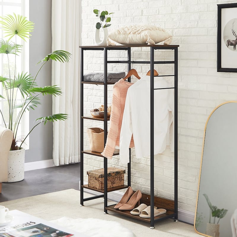 Javlergo Clothes Rack with Shelves and Hang Rod, Freestanding Storage Wardrobe - 35" W x 11.6" D x 55" H