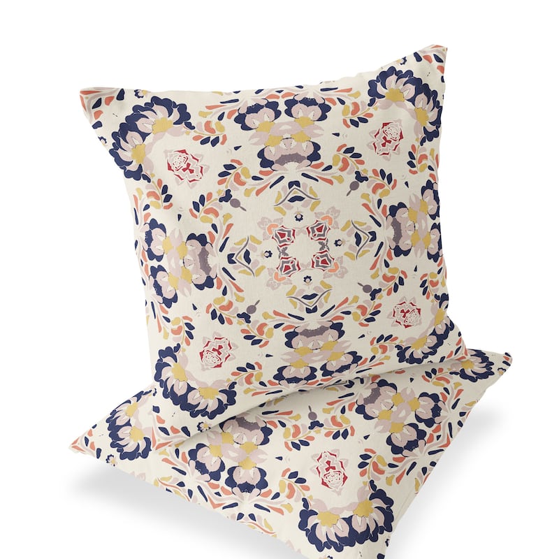 HomeRoots Set of Two 16" X 16" Blue and White Blown Seam Eclectic Indoor Outdoor Throw Pillow - 16.00' X '16.00' X '5.00