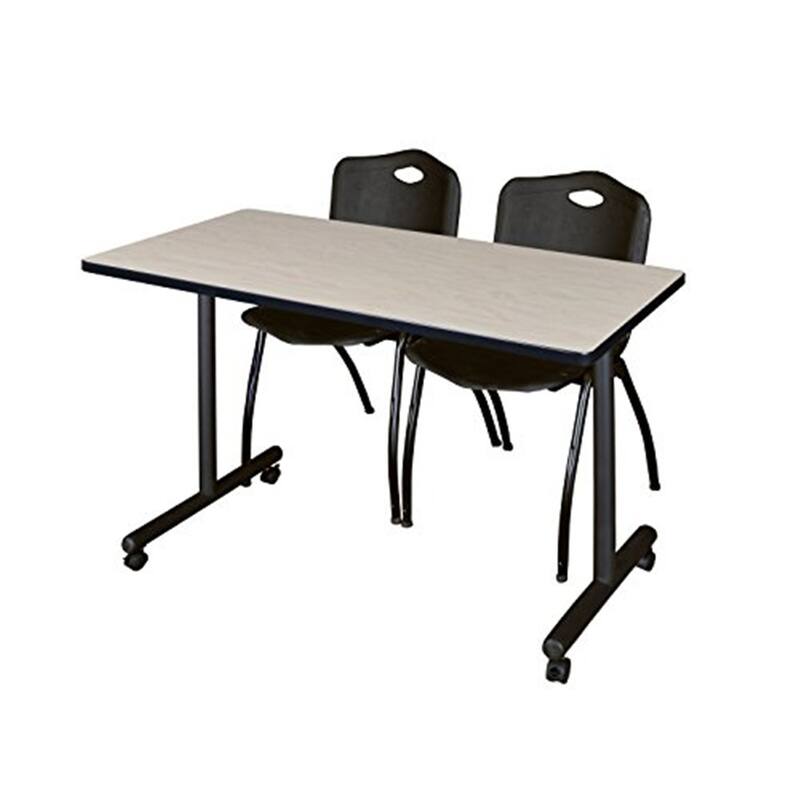 48" x 24" Mobile Training Table- Maple & 2 'M' Stack Chairs- Black