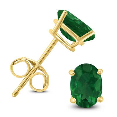 Marquee 14K Yellow Gold 6x4MM Oval Emerald Earrings