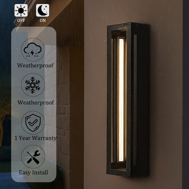 Modern Outdoor Wall Light with Dusk to Dawn Sensor Linear Matte Black Wall Sconce with Acrylic Shade for Entryway(2 Pack) - W5''