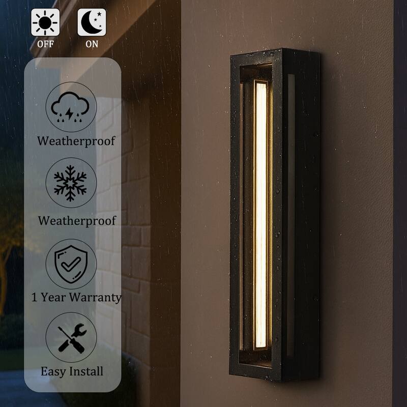 Modern Outdoor Wall Light with Dusk to Dawn Sensor Matte Black 30W Integrated LED with Acrylic Shade for Garage Entryway