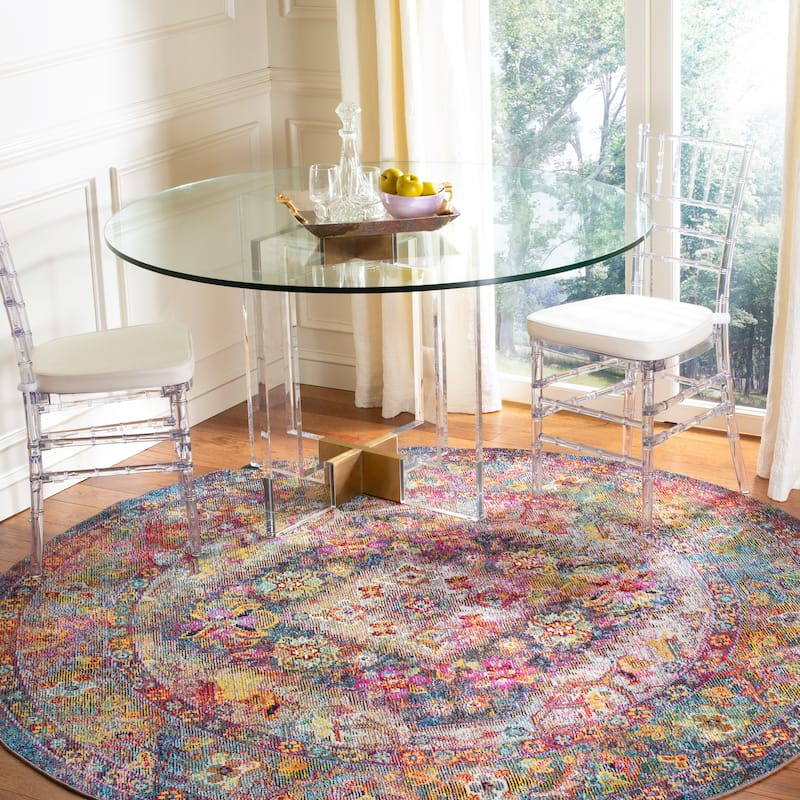 SAFAVIEH Crystal Aili Vintage Boho Oriental Rug - 7' Round - Navy/Light Blue - Round