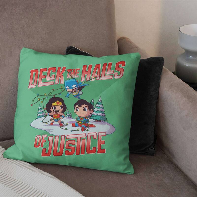 Warner Brothers DC Justice League Deck the Halls of Justice 18 Inch Throw Pillow