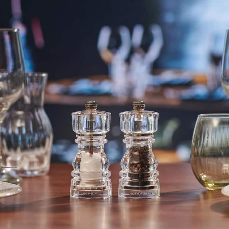 Cole & Mason London Acrylic Salt Mill 7" - Adjustable Ceramic Mechanism, Clear Durable Kitchen Mill