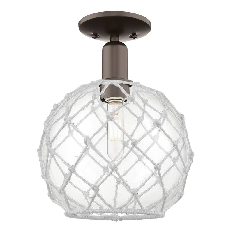 Innovations Lighting Endless Possibilities Arcadia - Farmhouse Rope - 1 Light 10" Semi-Flush Mount - Clear Glass with White Rope/Oil Rubbed Bronze