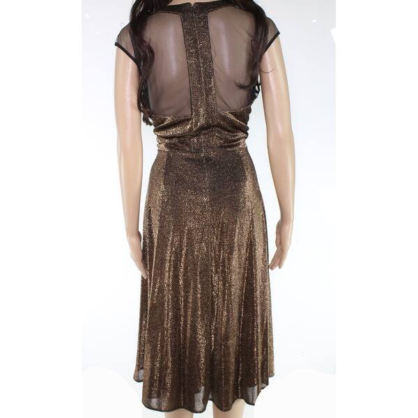 Shop Eci Womens Shift Dress Gold Black Size 14 Shimmer Mesh Insert