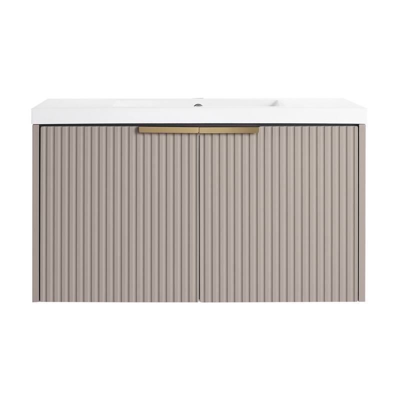 Wall Mounted Bathroom Vanity with Resin Sink - 36in - khaki