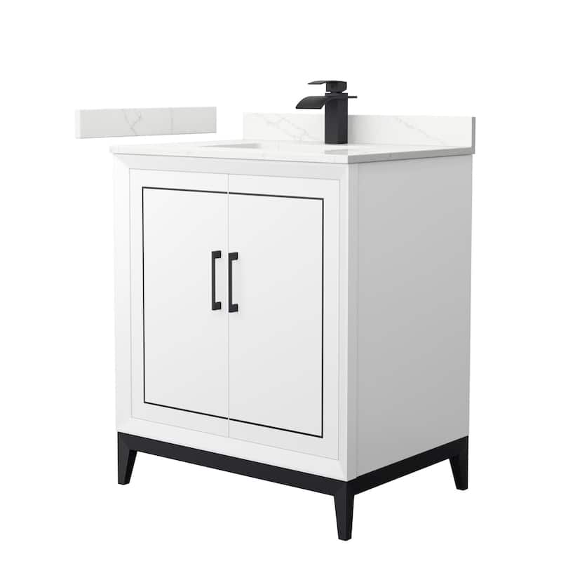 Wyndham Collection WCH515130S-QTZ-UNSMXX Marlena 30" Free Standing - White / Giotto Quartz Top / Matte Black Hardware