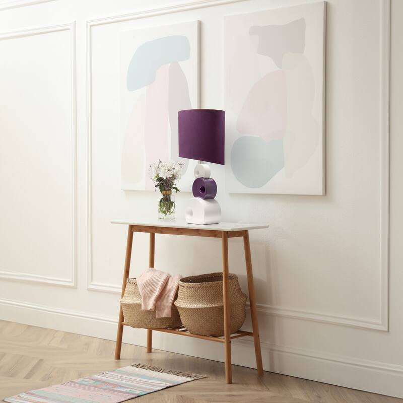 Modern Table Lamp - Stacked Circle Design, Drum Shade, Living Room, Bedroom Decor, Purple Accent