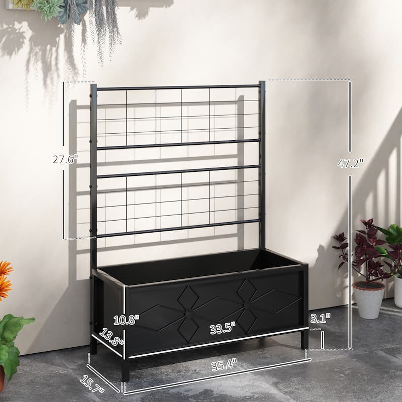 Outsunny Galvanized Raised Garden Bed with Trellis, Outdoor Planter Box for Climbing Vines Vegetables Flowers, Metal Garden Box