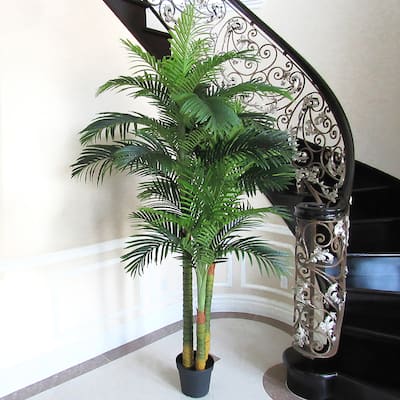 7.25ft Deluxe Real Touch Artificial Areca Palm Tree Tropical Plant in Black Pot - 87" H x 51" W x 46" DP