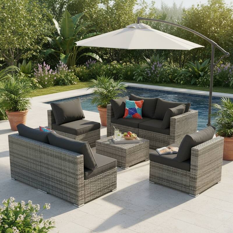 7 Pieces Outdoor Conversation Sets Patio Sectional Furniture Set--Clearance - Gray/Deep Gray