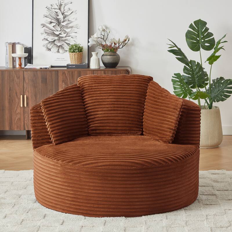 Deep Seat Barrel Chair Corduroy Single Sofa Armchair Round Accent Chair - Orange