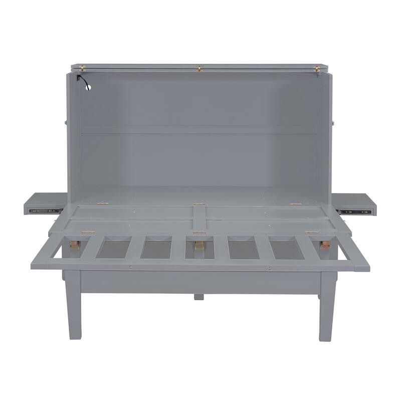 Queen Size Murphy Bed with USB Port and removable Shelves on Each Side