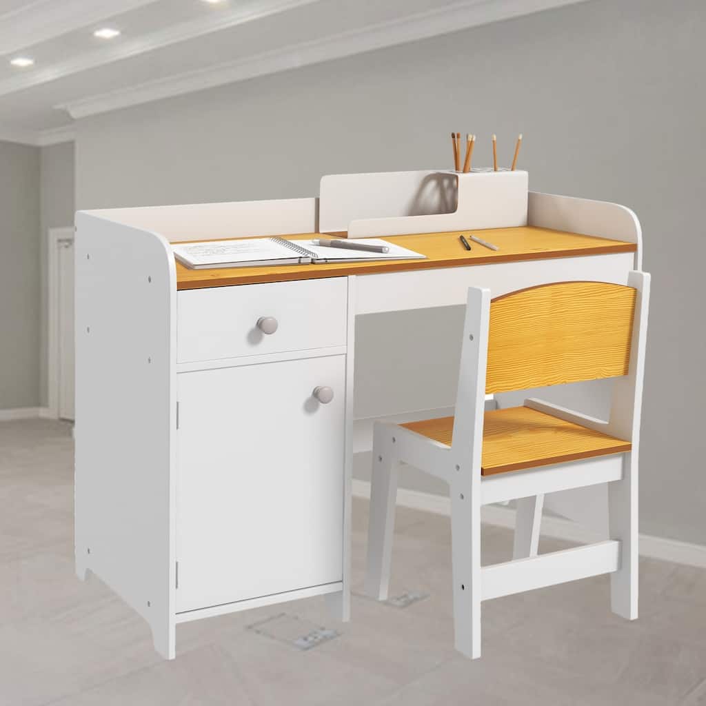 Children's Study Desk and Chair Set with Drawer for Homework, Snack Time, and Creative Activities