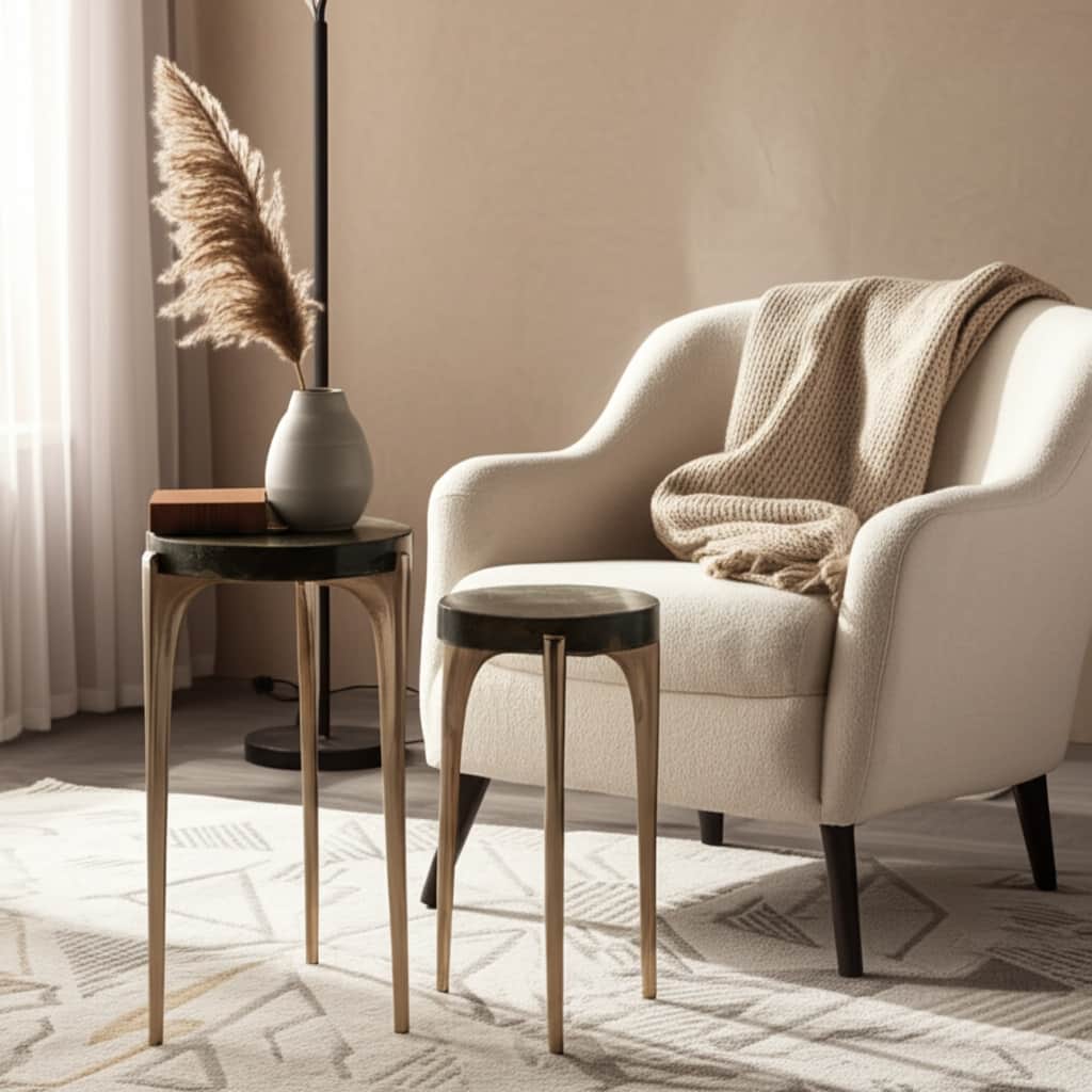 Metal Accent Tables Sculpted Base Textured Round Tops (Set of 2) - 13&quot; x 13&quot; x 23&quot;