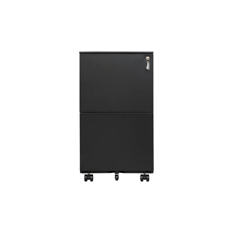 Modern Mobile File Cabinet, Lockable File Cabinet with 2 Drawers, Anti-tilt Wheels and Lock, for Home Offices, Black