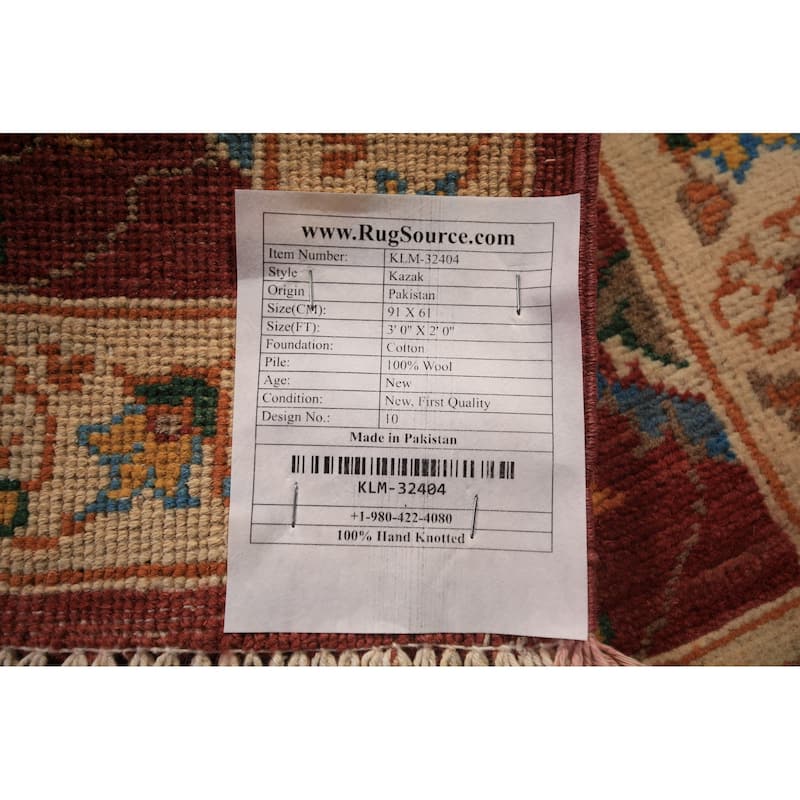 Floral Kazak Oriental Foyer Rug Hand-Knotted Orange Wool Carpet - 2'0" x 3'0"