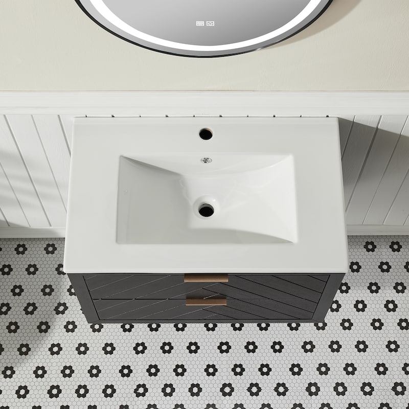 GDFStudio - Modern 30" Wall-Mounted Bathroom Vanity with Engineered Carrara Marble Top & Integrated Sink, Fully Assembled