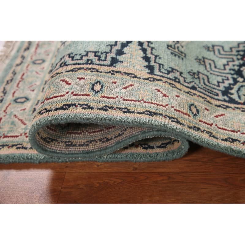 Geometric Heriz-Serapi Accent Rug Hand-Knotted Green Wool Carpet - 3'0"x 4'11"