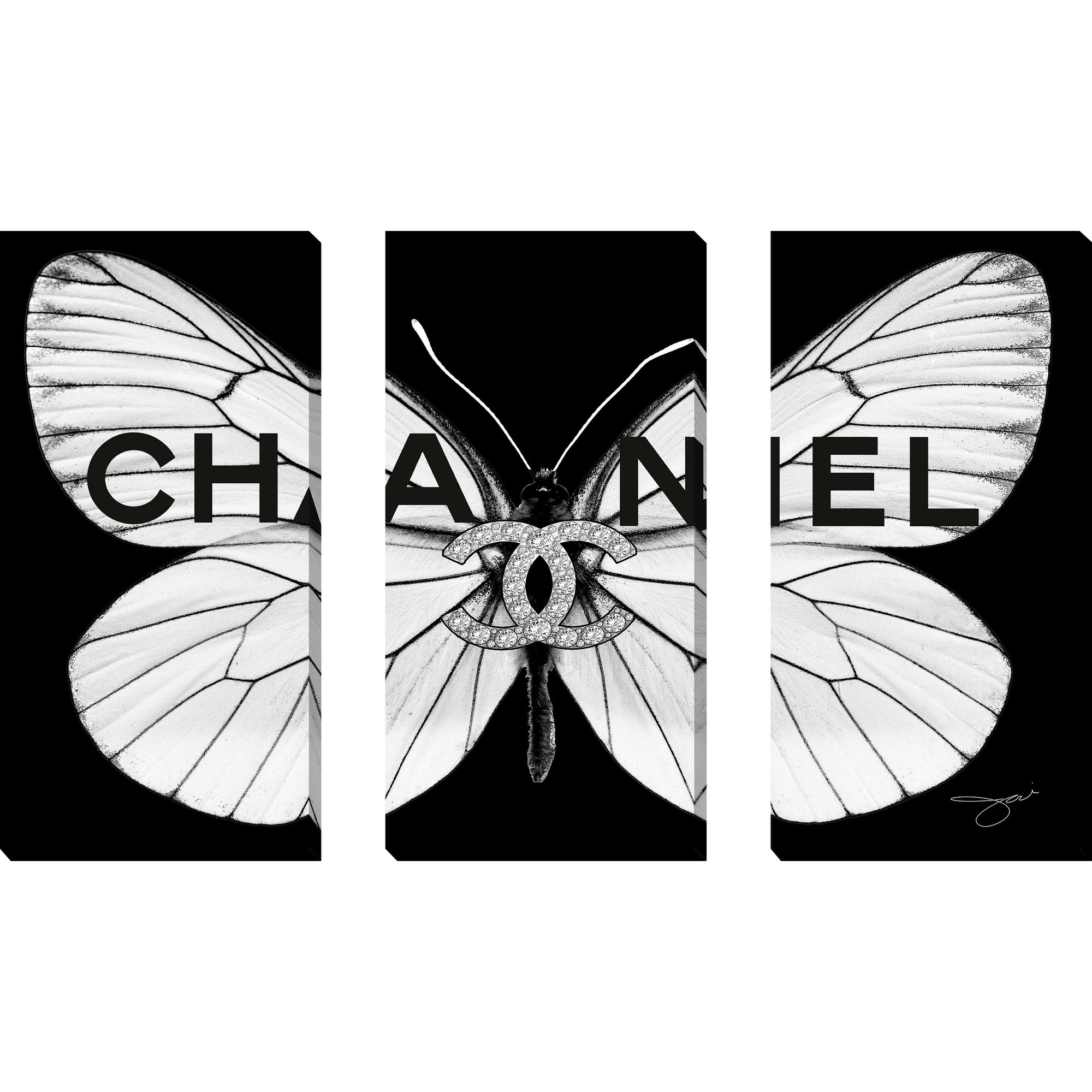 Chanel White Butterfly by Jodi 3 Piece Set on Canvas - Bed Bath