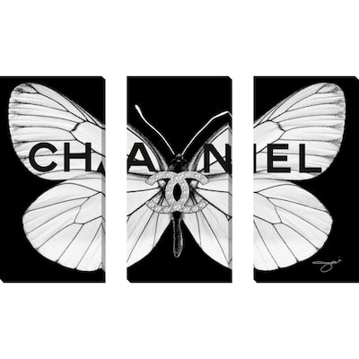 "Chanel White Butterfly" by Jodi 3 Piece Set on Canvas