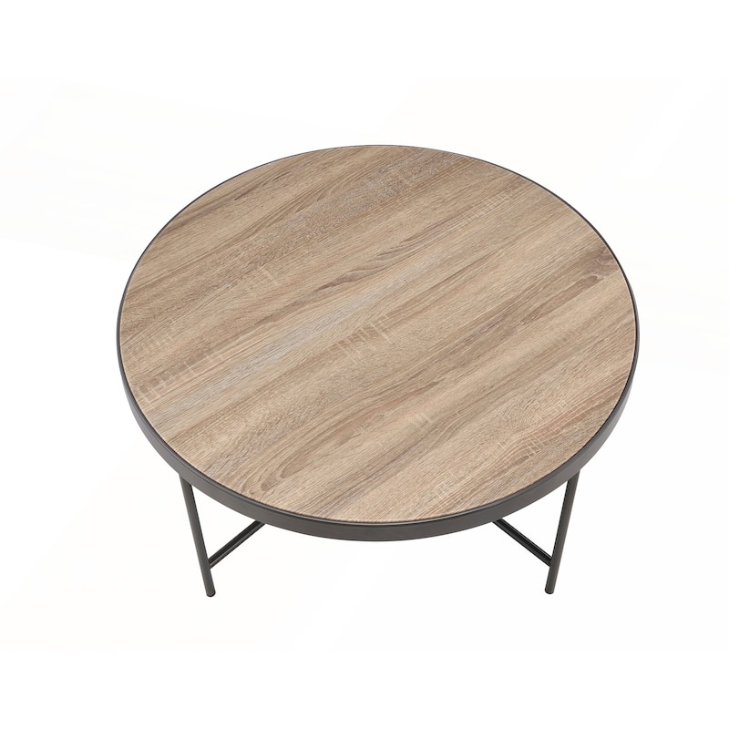 Industrial Style Round Coffee Table with Metal Support